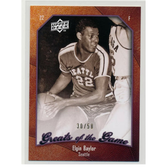 2010 UD Greats of the Game Elgin Baylor #57 Gold 30/50 HOF Los Angeles Lakers