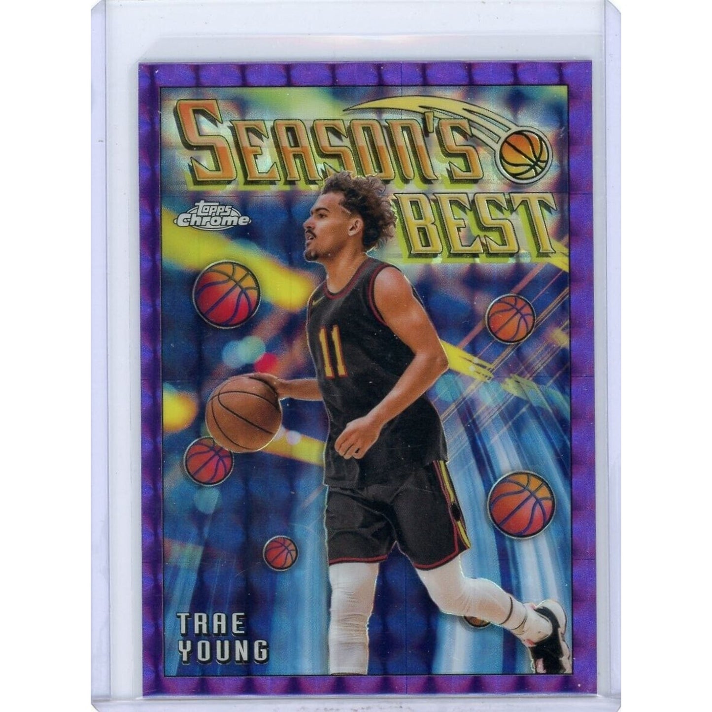 2023-24 TOPPS CHROME TRAE YOUNG PURPLE GEOMETRIC SEASON'S BEST HAWKS