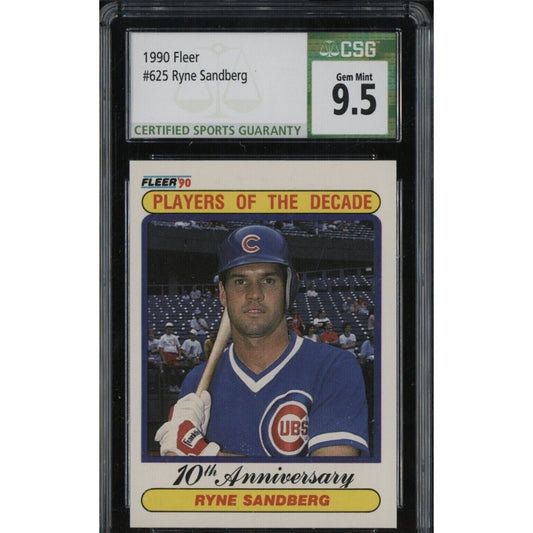 1990 Fleer #625 Ryne Sandberg Chicago Cubs HOF CSG 9.5 GEM MINT