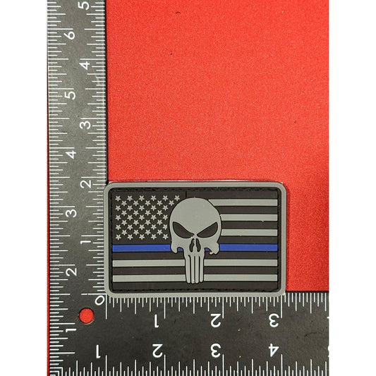 Skull Gray/Blue/Black Patch HOOK & LOOP Backing