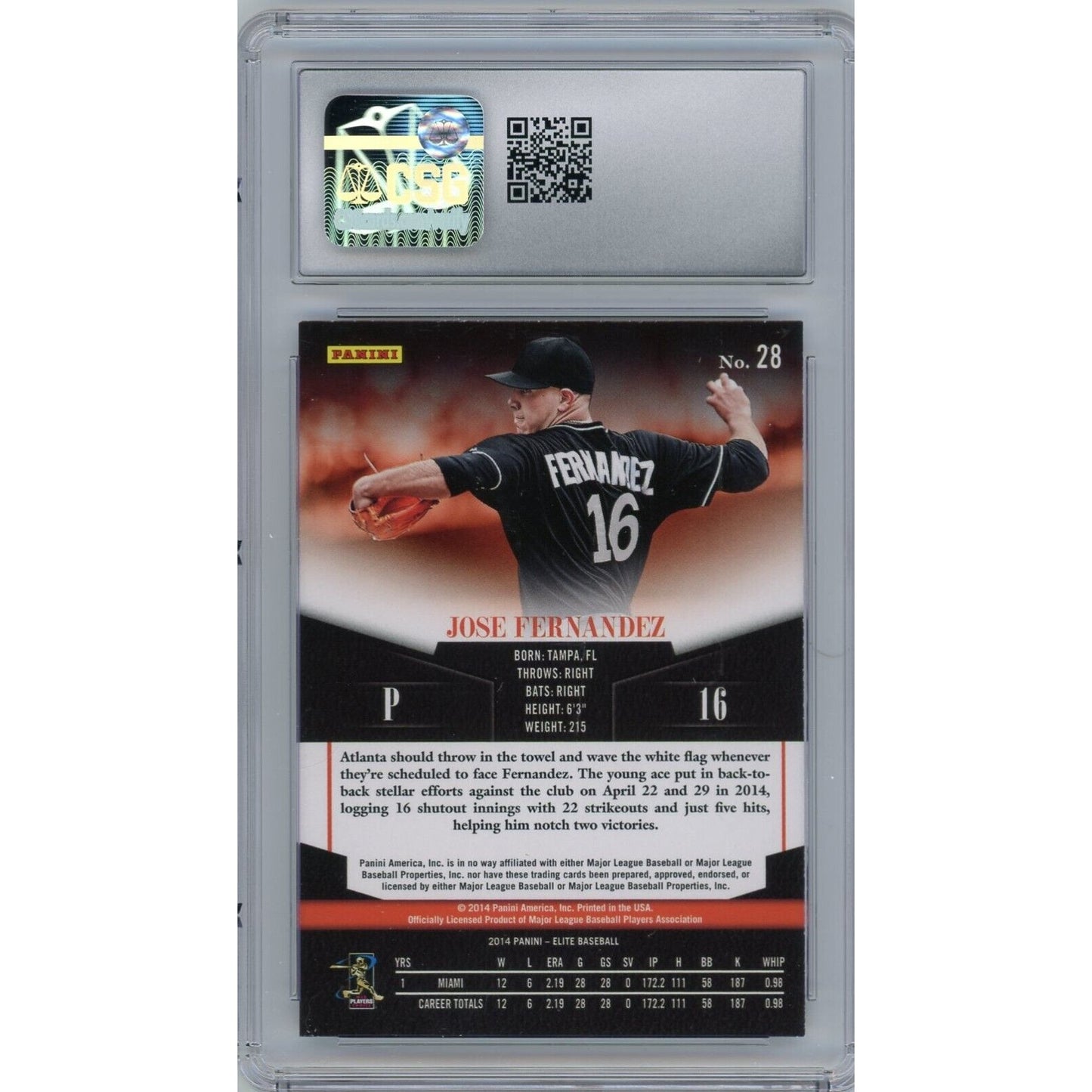 2014 Panini Donruss Elite Jose Fernandez #28 CSG 9.5 Mint Plus