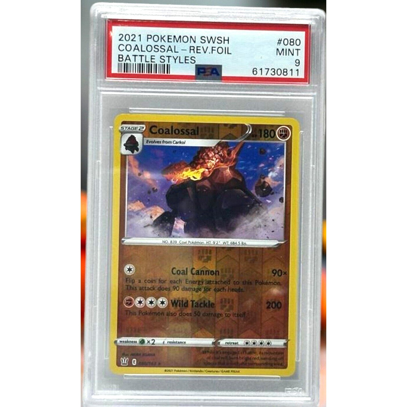 2021 Pokémon Sword & Shield - Battle Styles Reverse Foil Coalossal PSA 9 MINT