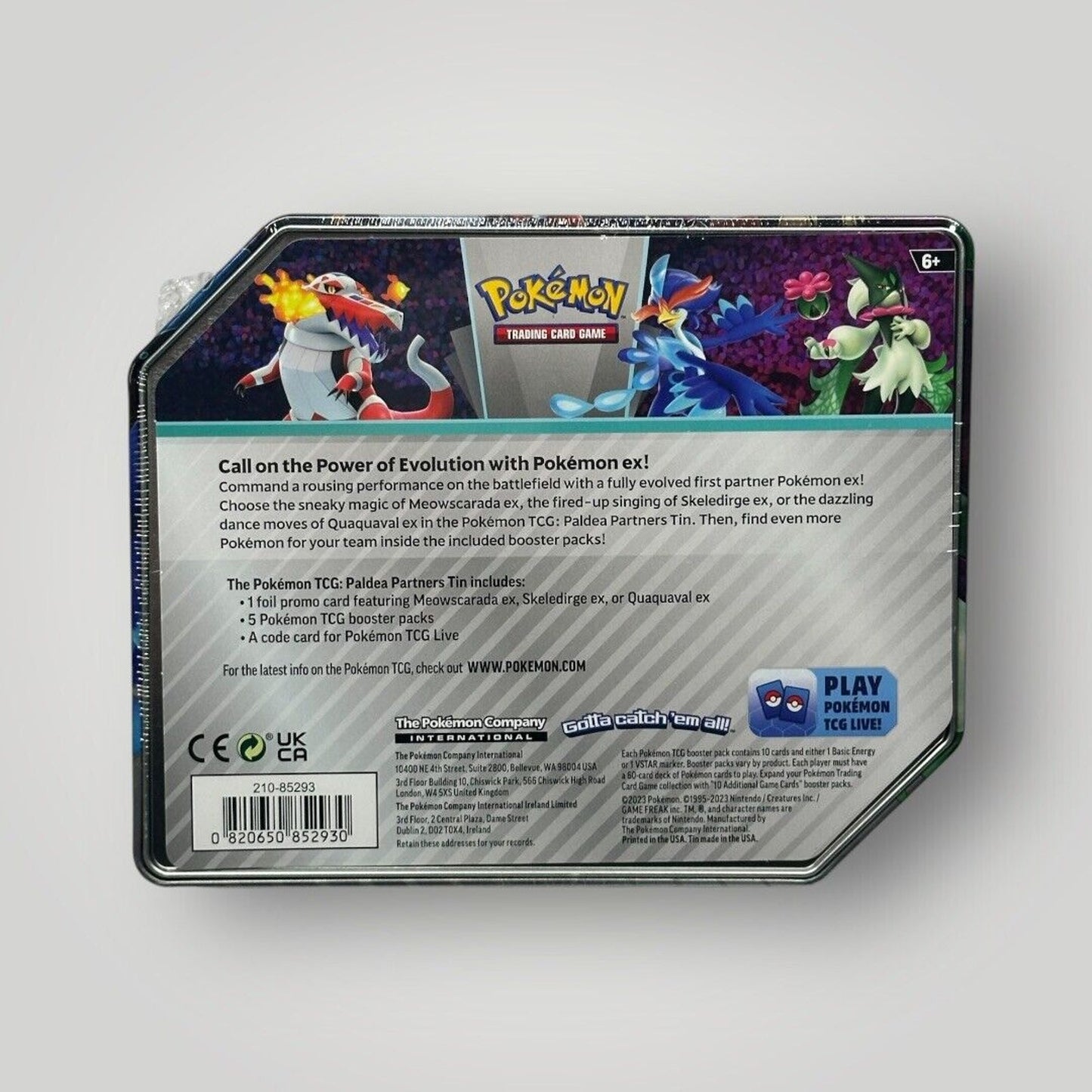 Pokémon TCG Paldea Partners Tin Quaquaval Ex 5 Booster Packs