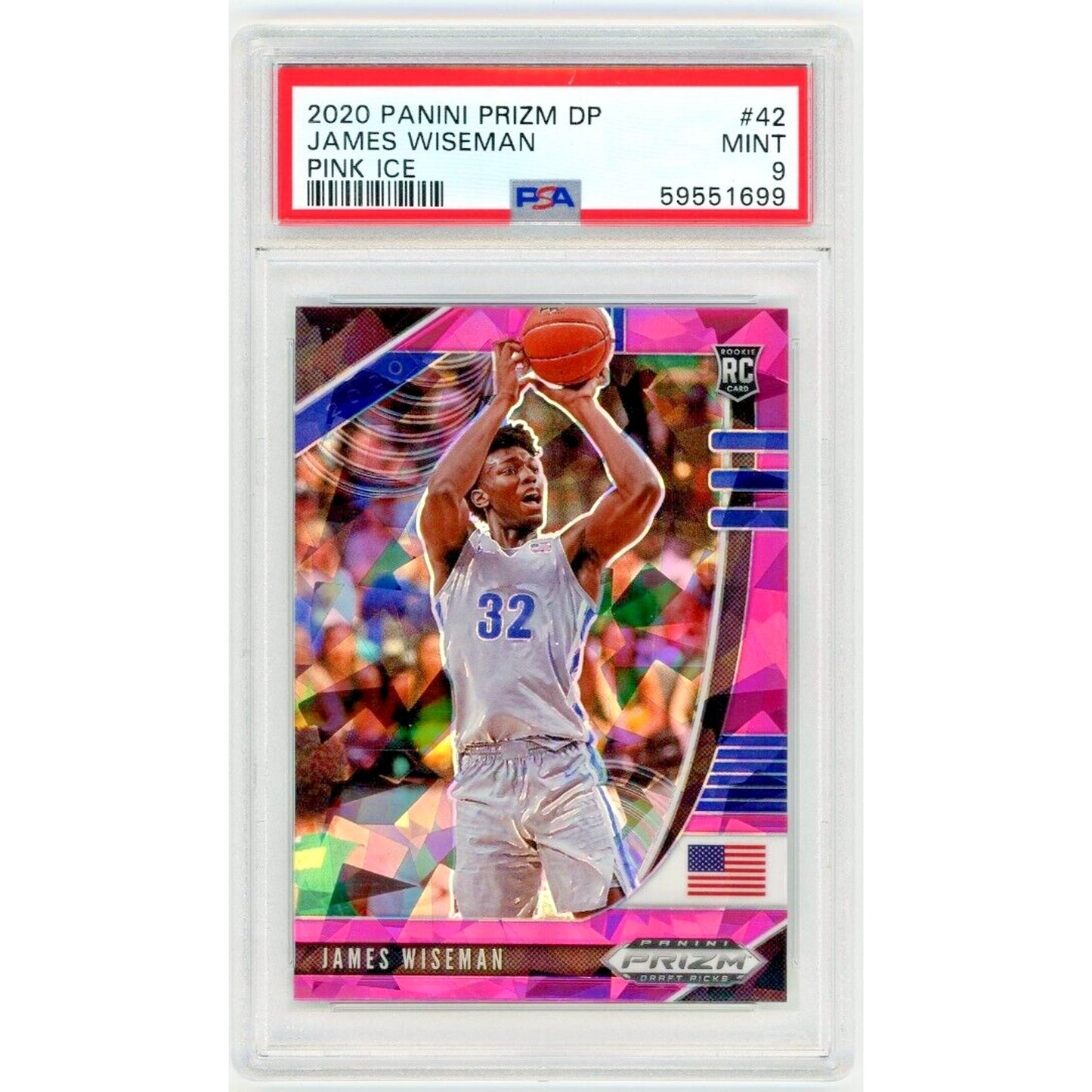 2020-21 Panini Prizm Draft Picks Pink Ice James Wiseman #42 PSA 9 MINT Rookie RC