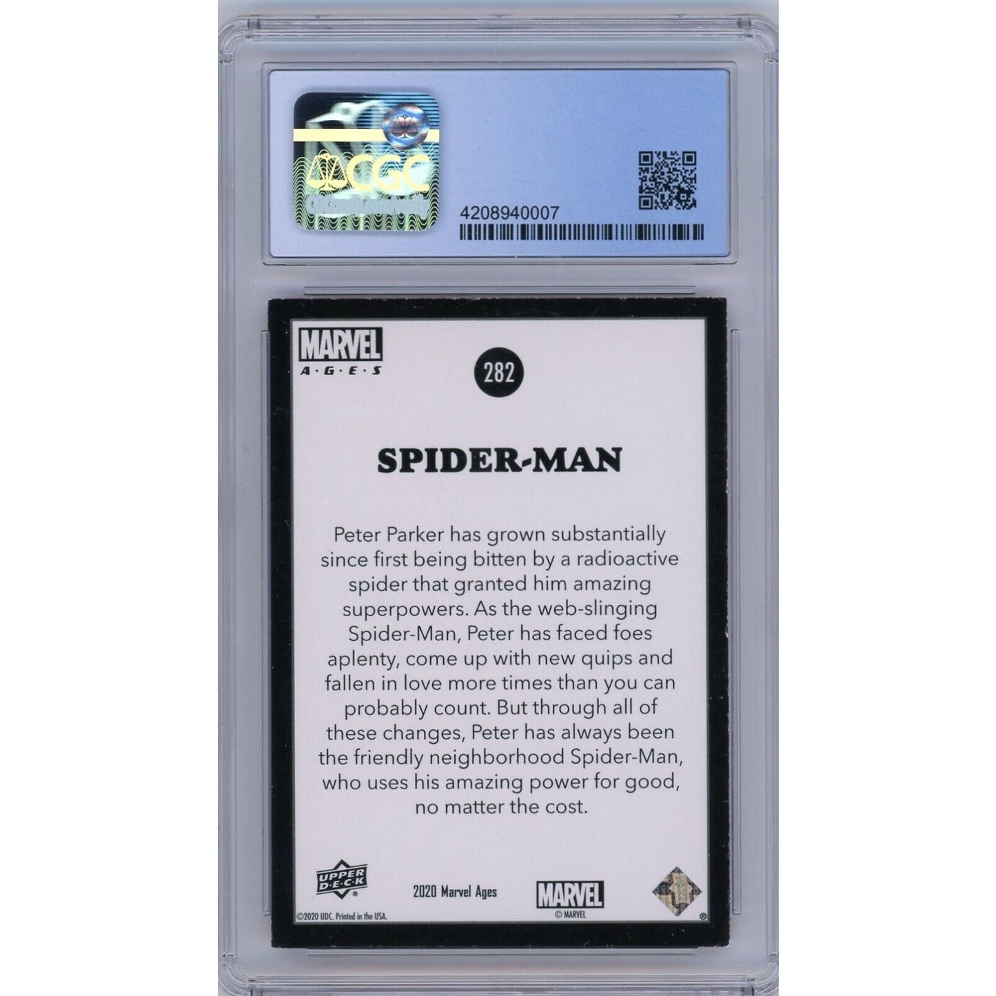 2020 Upper Deck Marvel Ages Premium Parallel Spider-Man #282 CGC 8