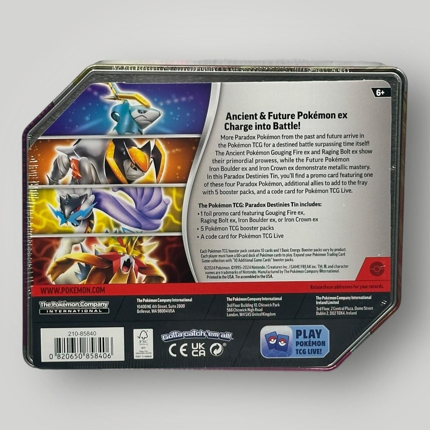 Pokemon TCG Paradox Destinies Tin IRON CROWN EX