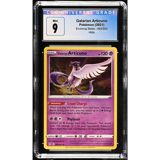 2021 Pokemon CGC 9 Mint Galarian Articuno Evolving Skies Holo 063/203