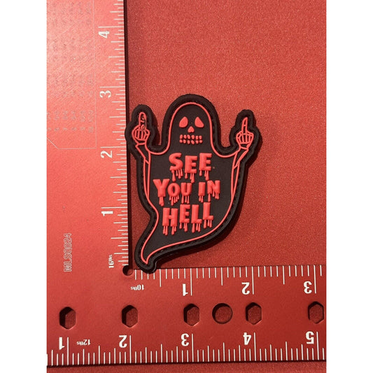 Ghost See You in Hell Red/Black Patch HOOK & LOOP Backing