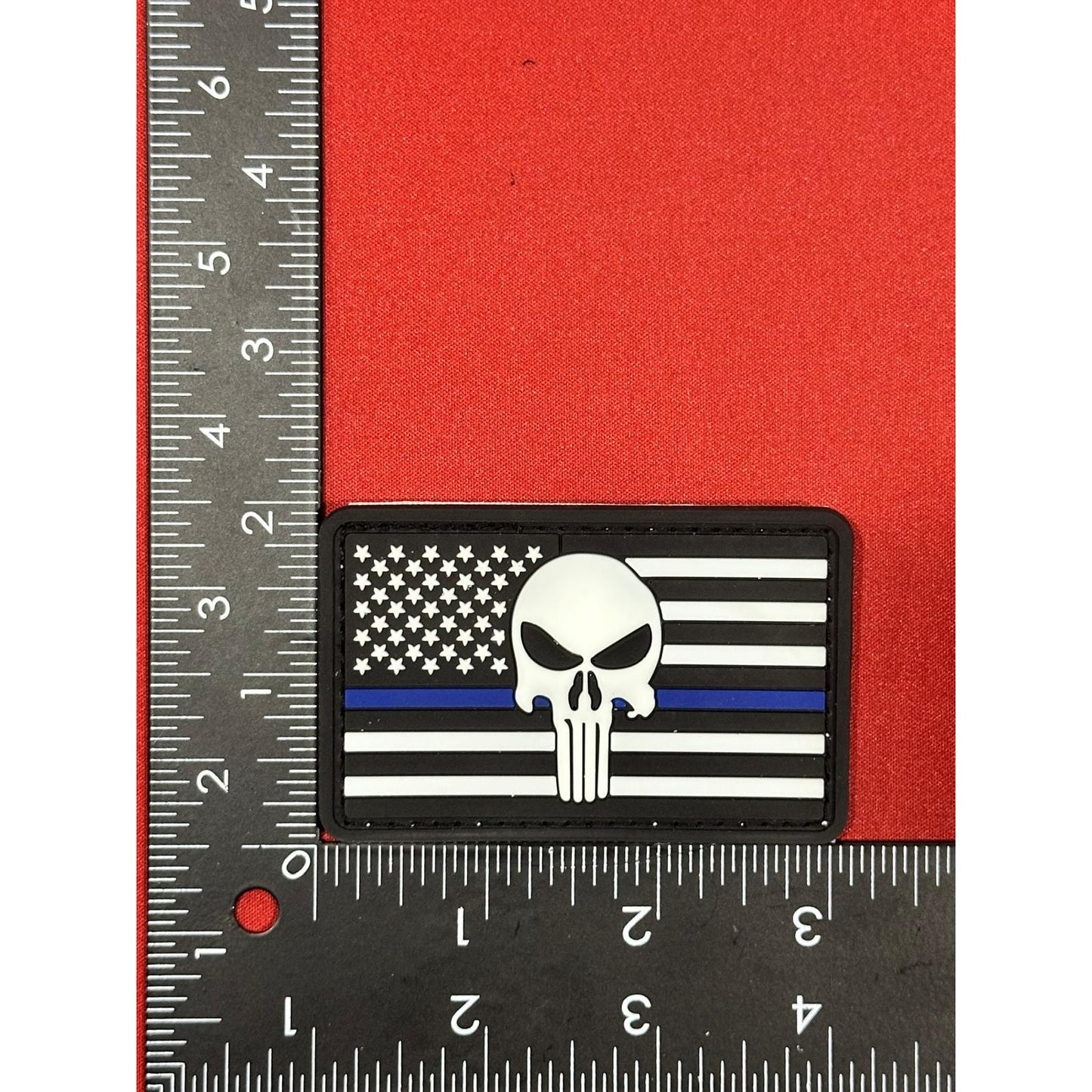 Skull Flag White-Blue-Black Patch HOOK & LOOP Backing