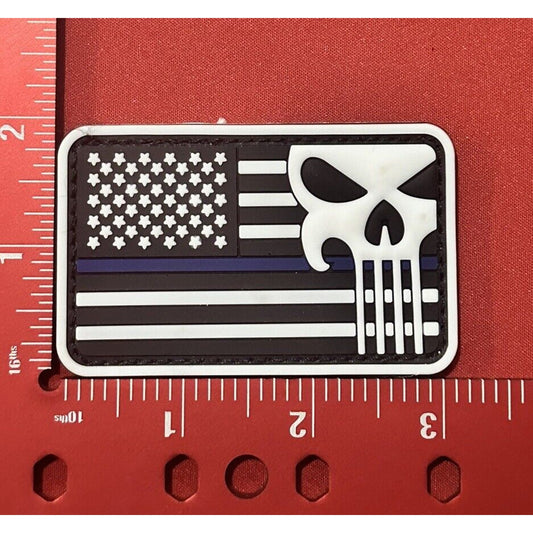 Skull Flag Black Blue White Patch HOOK & LOOP Backing