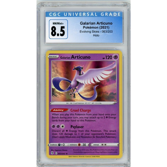 2021 Pokemon CGC 8.5 NM-MT+ Galarian Articuno Evolving Skies Holo 063/203