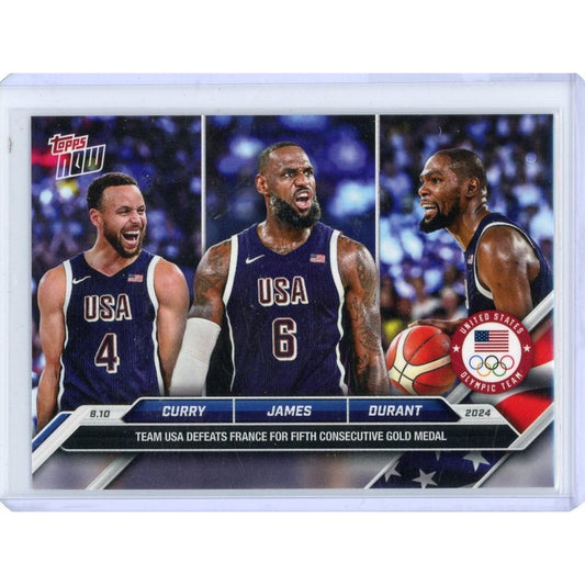 2024 Topps Now Olympics #26 Curry LeBron James Kevin Durant Team USA White logo