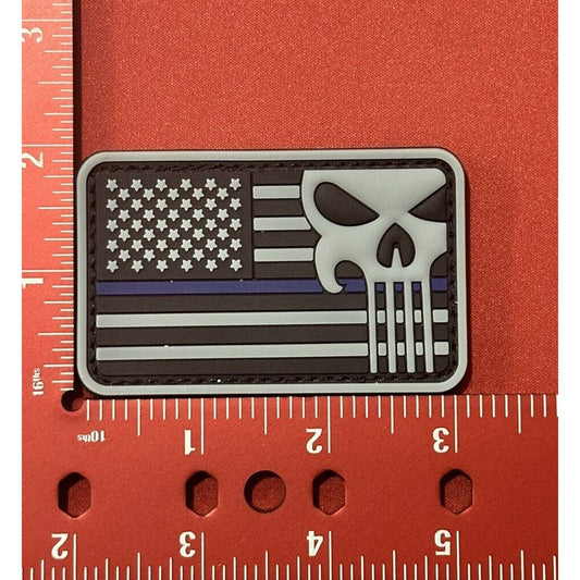 FLAG SKULL Gray/Blue/Black Patch HOOK & LOOP Backing