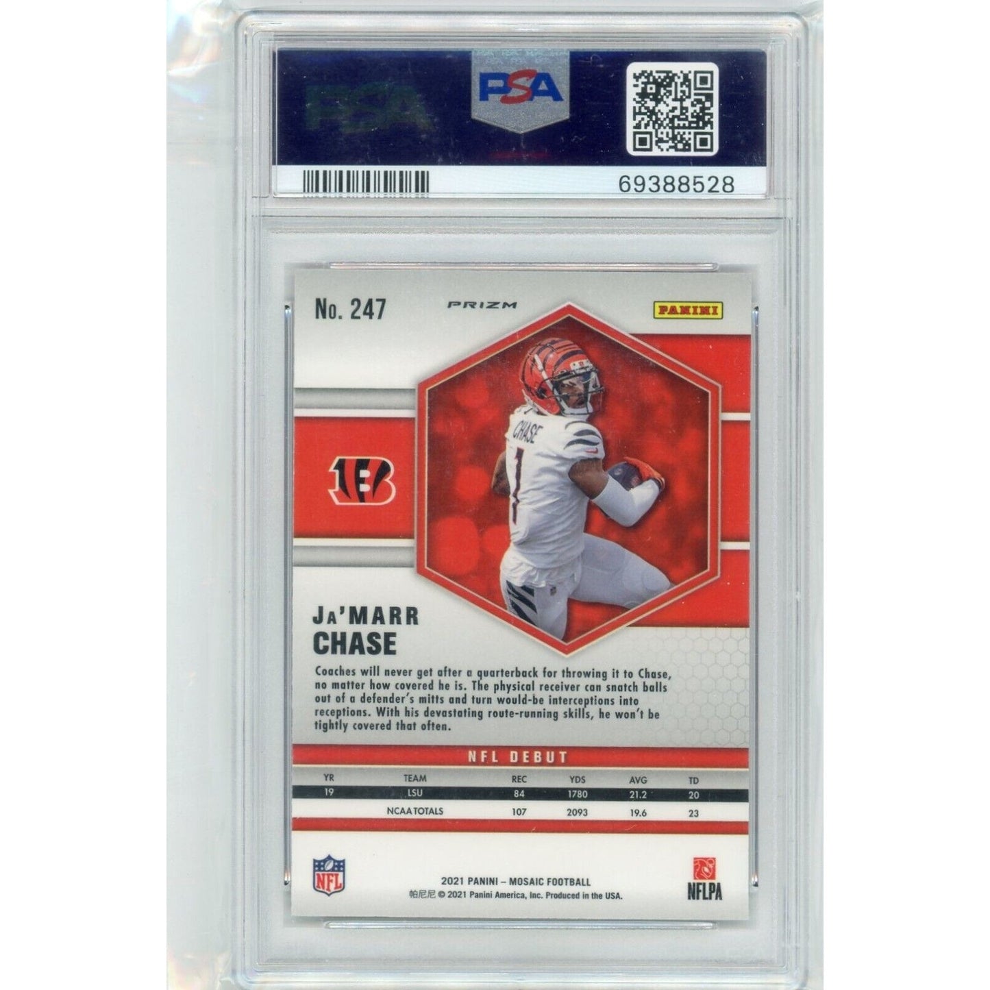 2021 PANINI MOSAIC JA'MARR CHASE REACTIVE ORANGE RC PSA 10 BENGALS