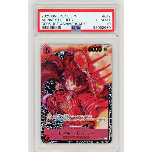 One Piece Japanese 2023 Monkey D Luffy OP05 1st Anniversary #012 ST01-012 PSA10